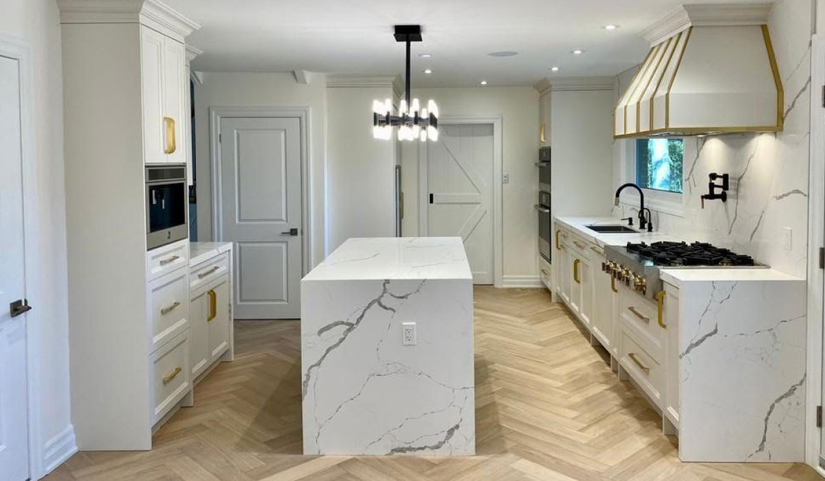 Custom Modern White Kitchen with Brass accents