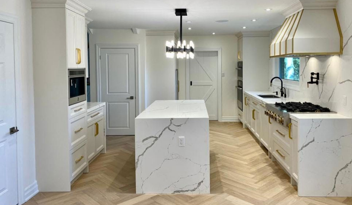 Custom Modern White Kitchen with Brass accents